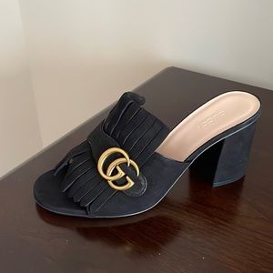 NIB Black Suede Open Toe Mules, size 38